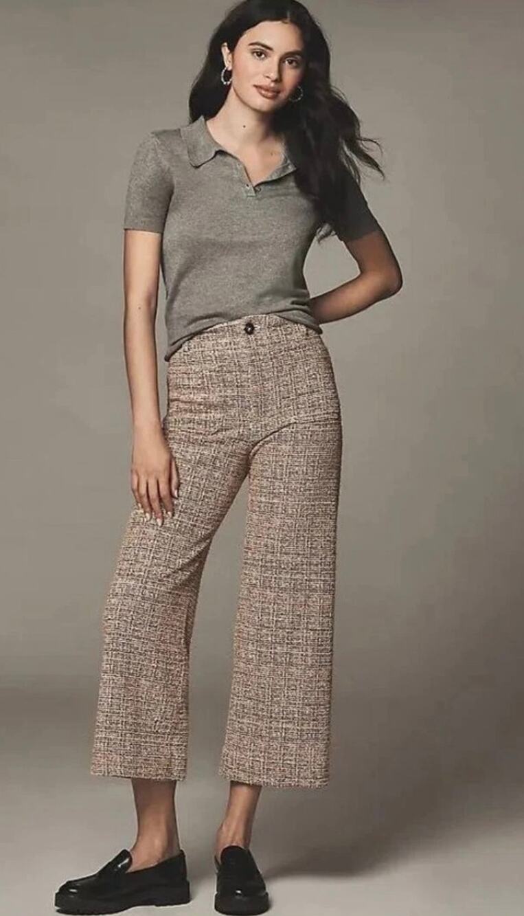 Anthropologie Maeve Colette Crop Pant Tweed Edition Pink Size 27